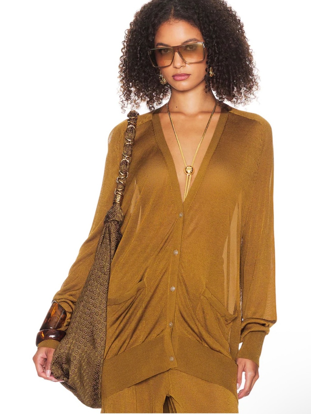 HELSA Arlena Cardigan in Olive Green Size L